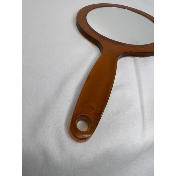 Vintage Amber Handheld Mirror 9x6 Lucite Vanity Dresser MCM Retro - Picture 4 of 4